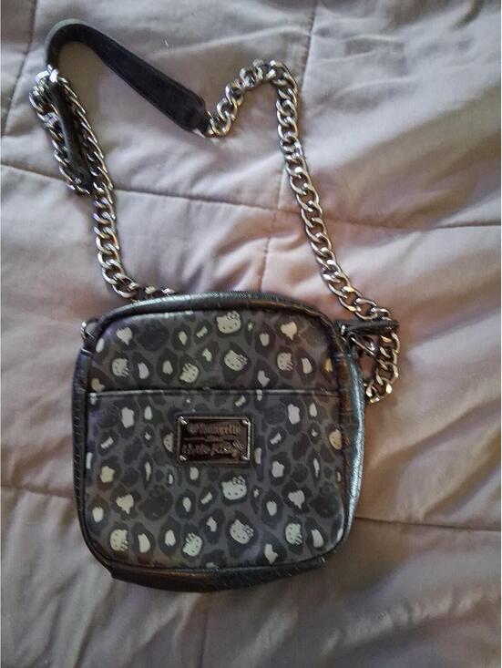 Loungefly Handbags - Hello Kitty Black & Gray Leopard Print Chain Crossbody Bag